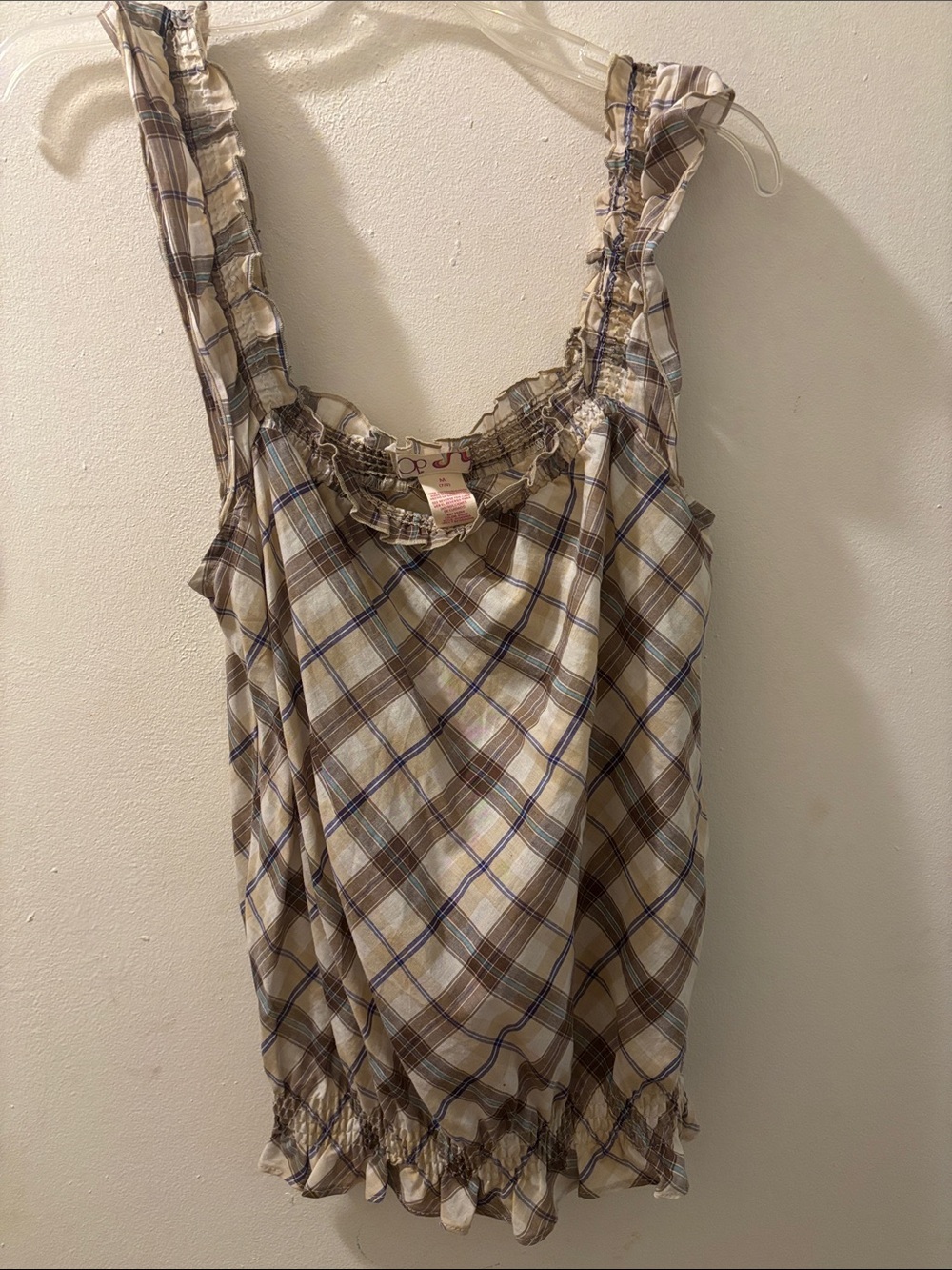 OPI Plaid Ruffle-Trim Chemise in Beige, Brown & Blue